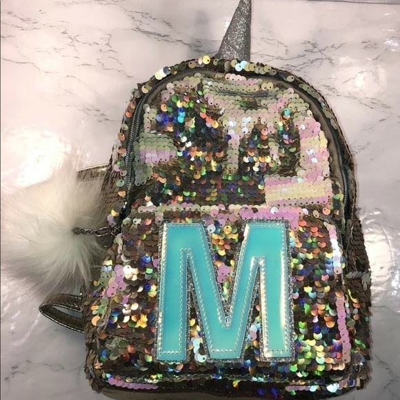 Justice Unicorn Flip Sequin MINI Backpack Letter M - Picture 1 of 8